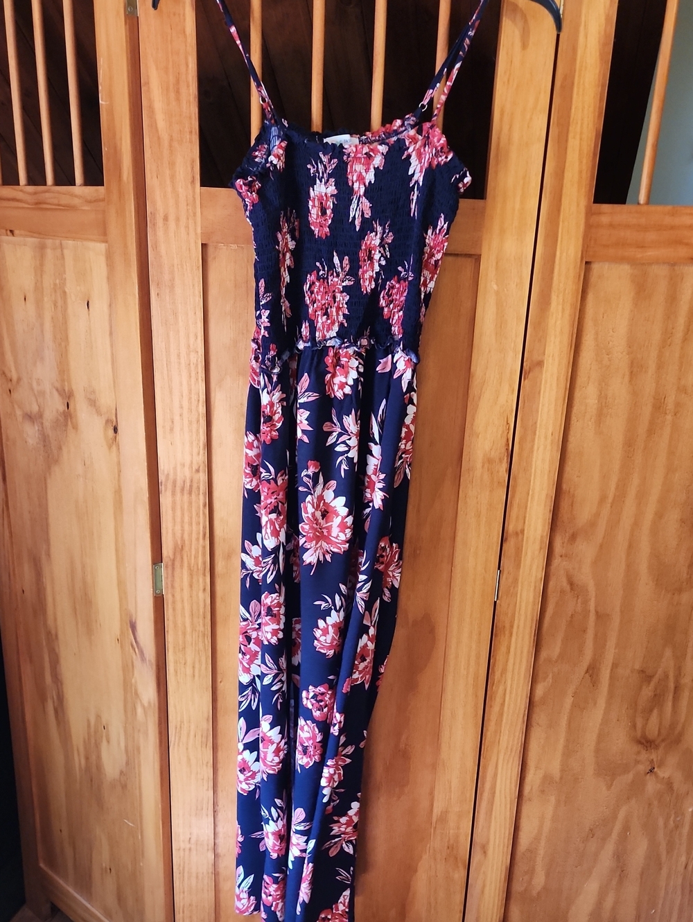 Navy Floral Smocked Maxi Dress